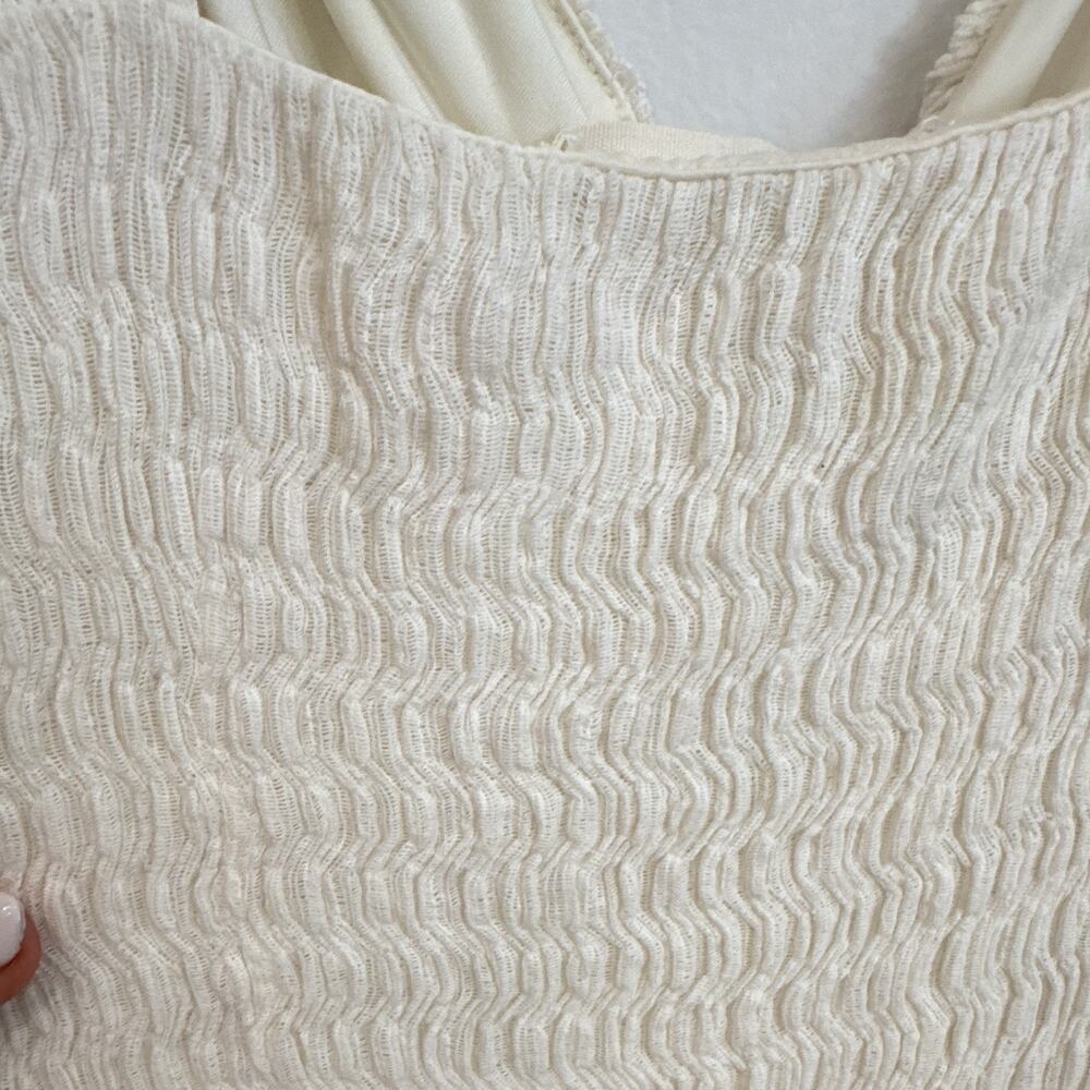F Beach Ivory Textured V-Neck Sleeveless Tie Stretch Maxi Dress Long M - Picture 8 of 8